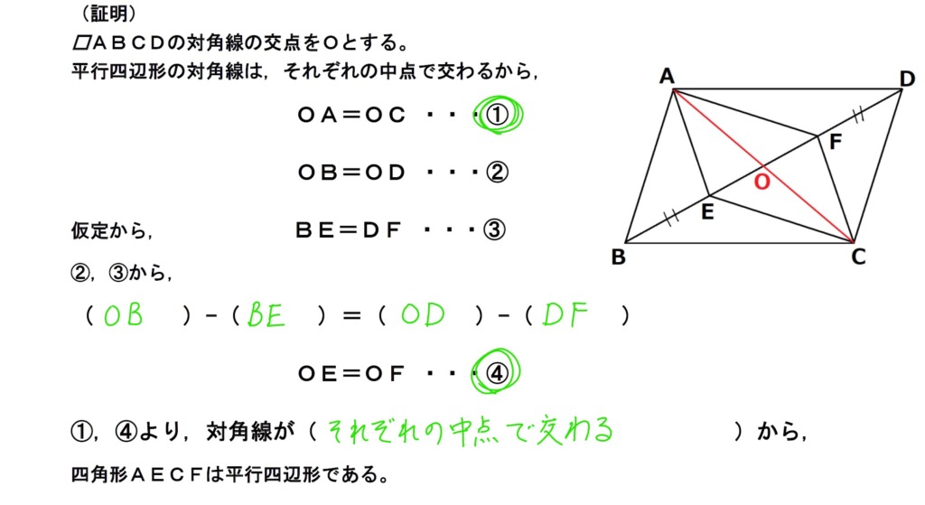 平行四辺形を使った証明問題の解説画像