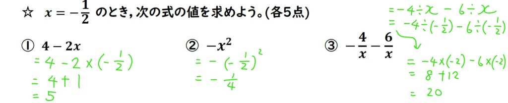 代入の計算問題の答えの画像