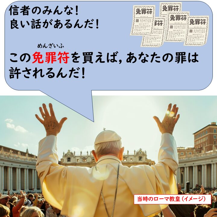 ローマ教皇が免罪符を販売している様子の画像