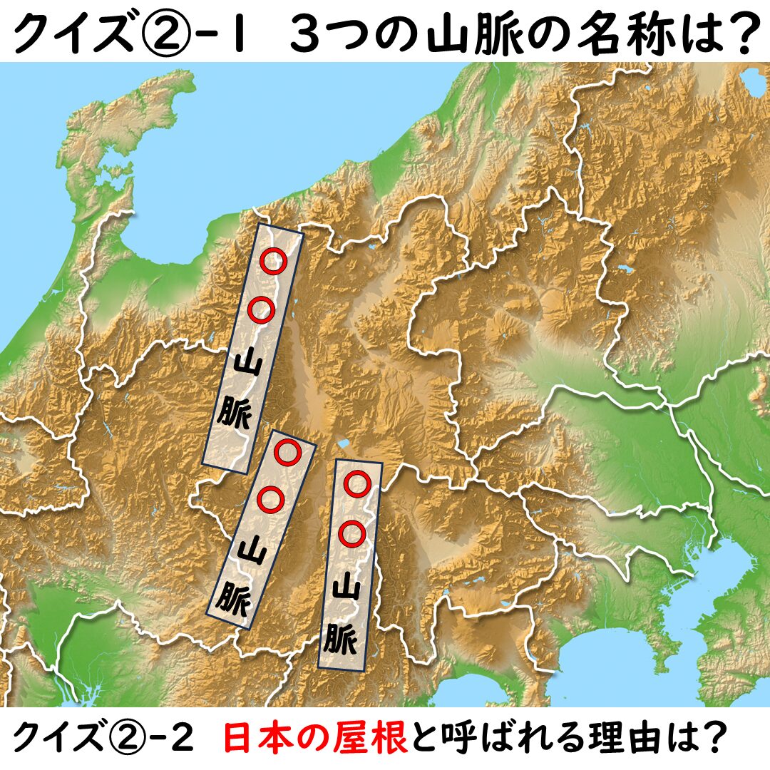 中部地方の山脈の名称の問題画像