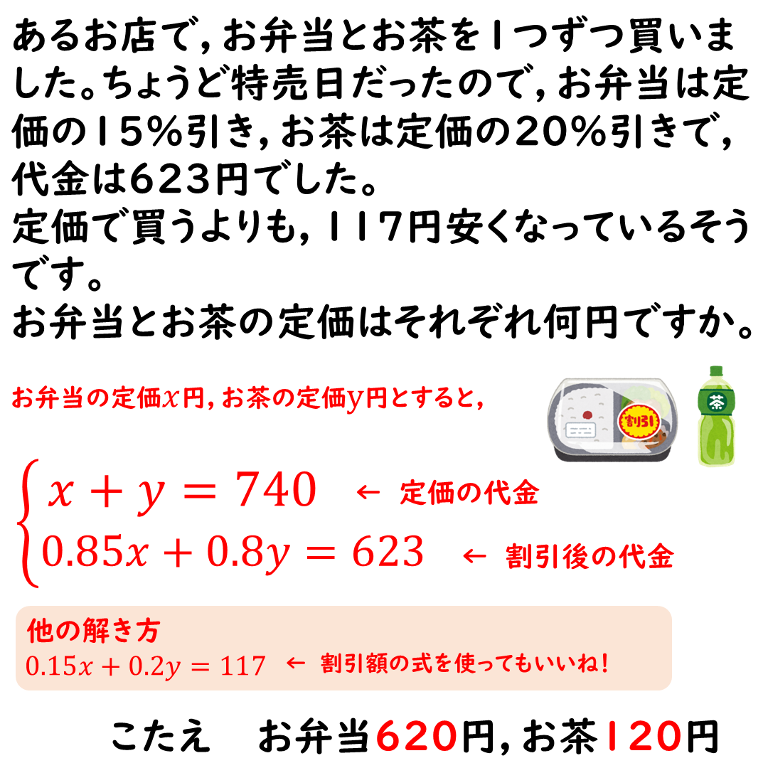 連立方程式の文章題のこたえ2
